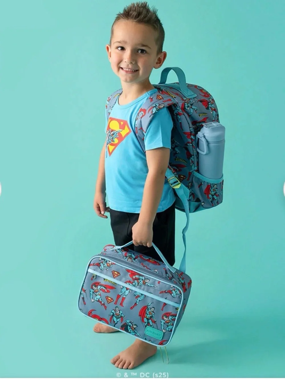Posh Peanut Superhero Print Kids Backpack - Gray, Red, Teal Superman